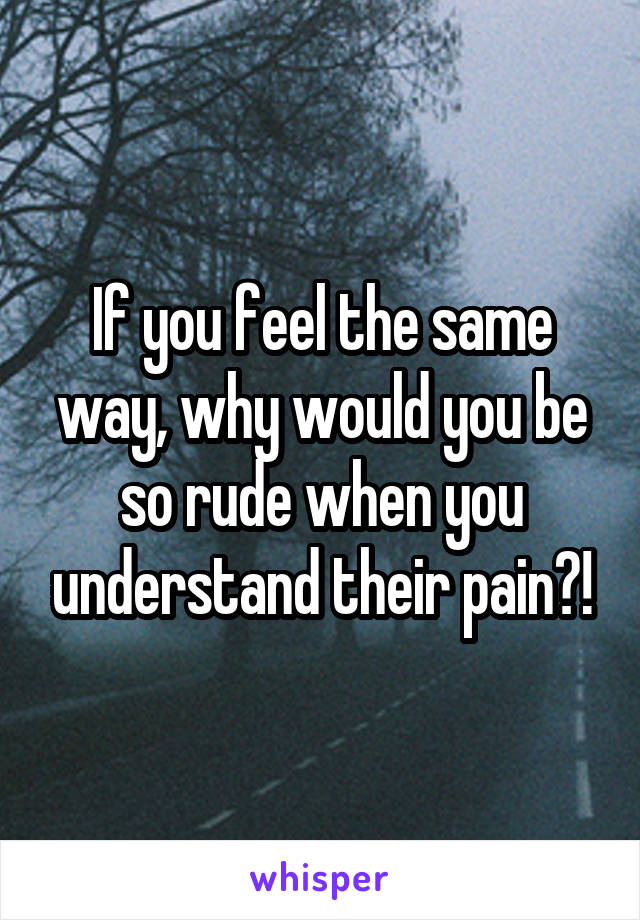 If you feel the same way, why would you be so rude when you understand their pain?!