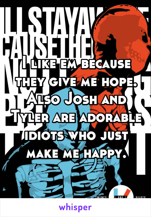 I like em because they give me hope. Also Josh and Tyler are adorable idiots who just make me happy.