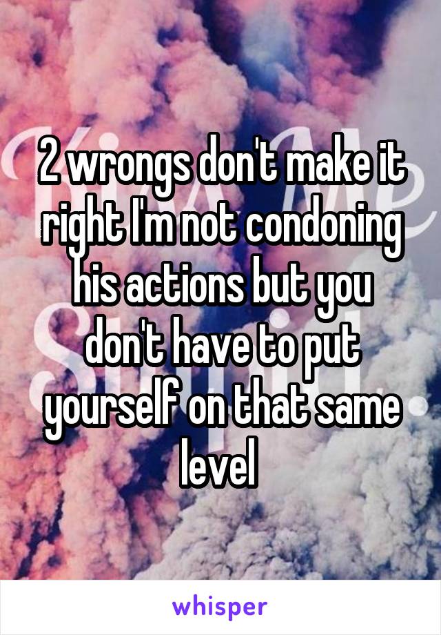 2 wrongs don't make it right I'm not condoning his actions but you don't have to put yourself on that same level 