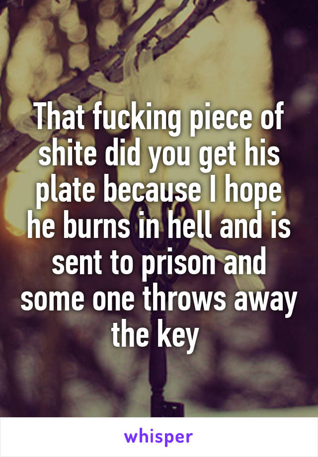 That fucking piece of shite did you get his plate because I hope he burns in hell and is sent to prison and some one throws away the key 