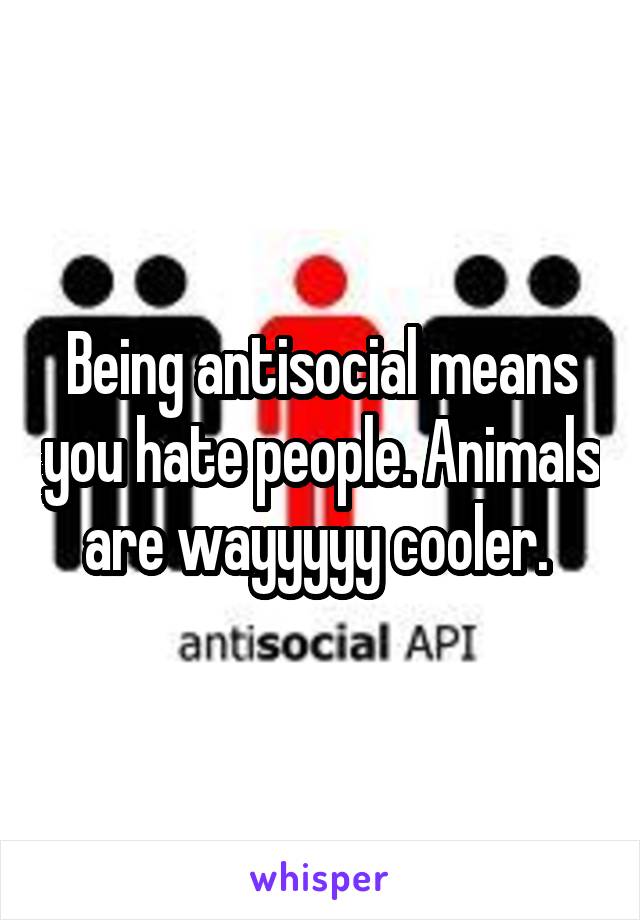 Being antisocial means you hate people. Animals are wayyyyy cooler. 