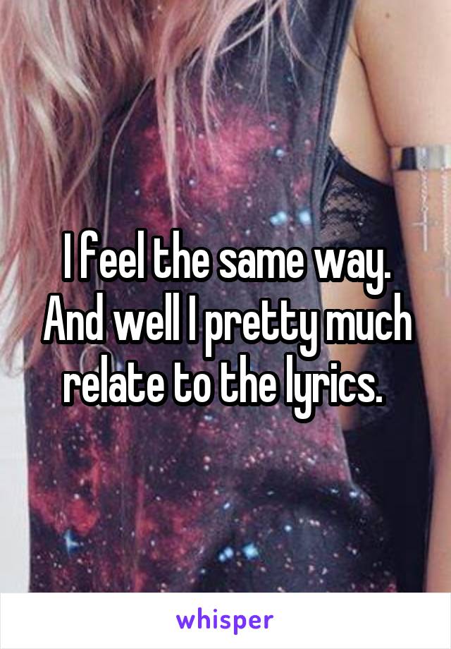 I feel the same way. And well I pretty much relate to the lyrics. 