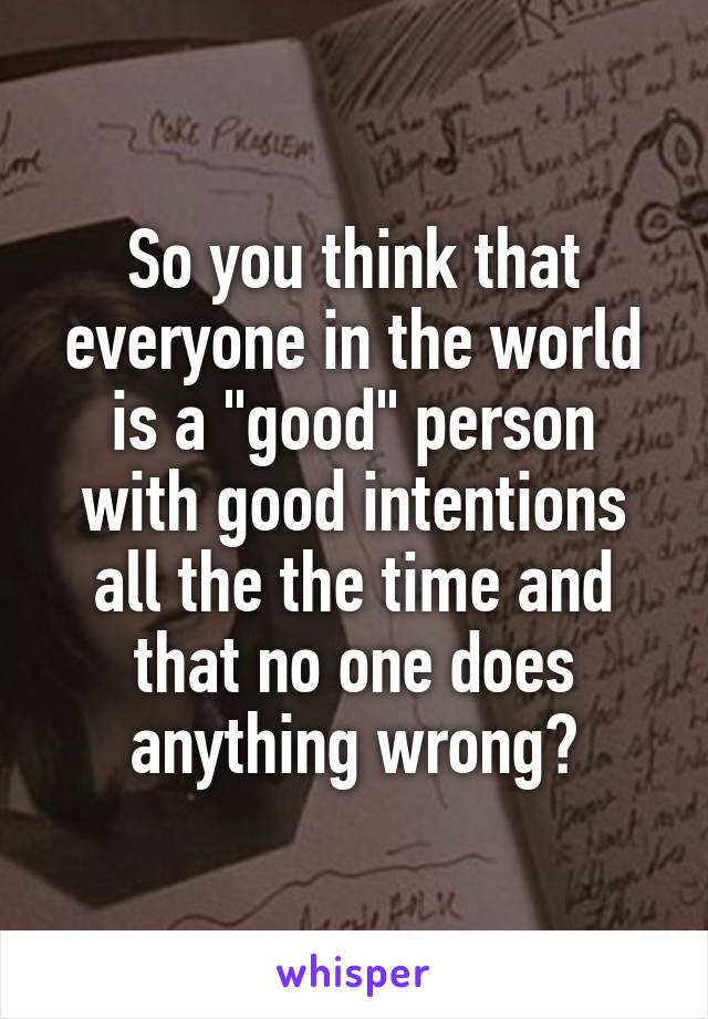 So you think that everyone in the world is a "good" person with good intentions all the the time and that no one does anything wrong?