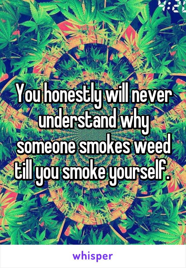 You honestly will never understand why someone smokes weed till you smoke yourself. 