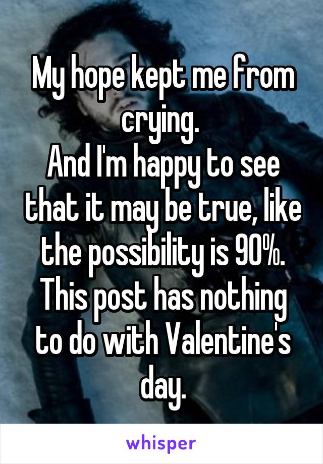 My hope kept me from crying. 
And I'm happy to see that it may be true, like the possibility is 90%.
This post has nothing to do with Valentine's day.