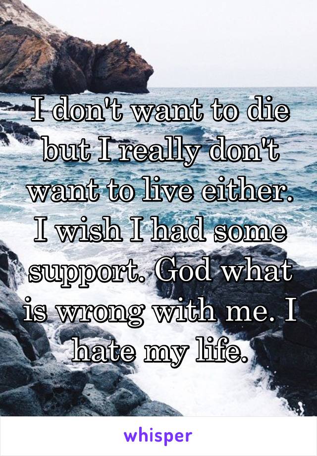 I don't want to die but I really don't want to live either. I wish I had some support. God what is wrong with me. I hate my life.