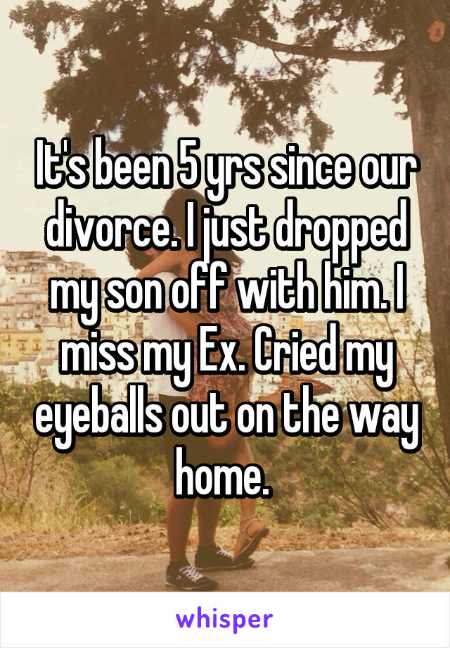 It's been 5 yrs since our divorce. I just dropped my son off with him. I miss my Ex. Cried my eyeballs out on the way home. 
