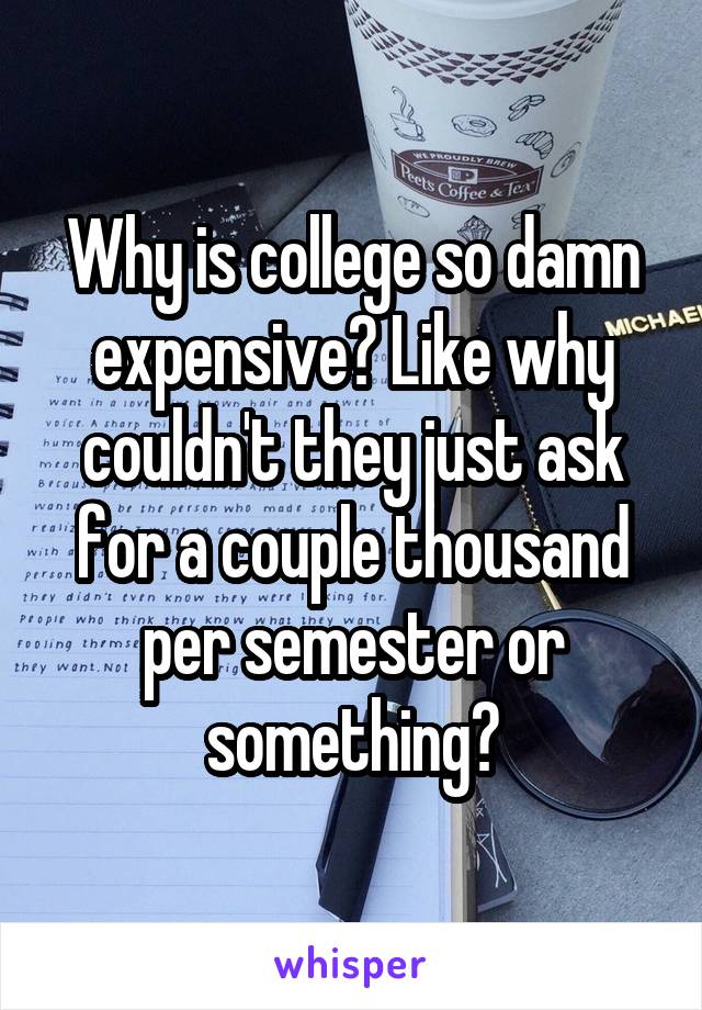 Why is college so damn expensive? Like why couldn't they just ask for a couple thousand per semester or something?