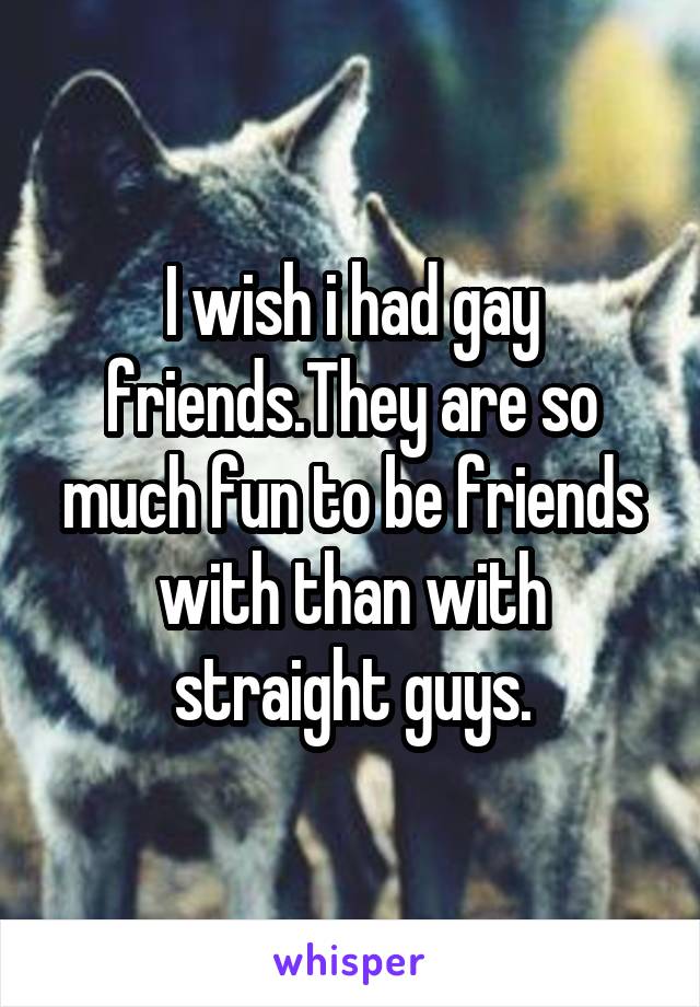 I wish i had gay friends.They are so much fun to be friends with than with straight guys.