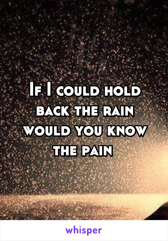 If I could hold back the rain would you know the pain 