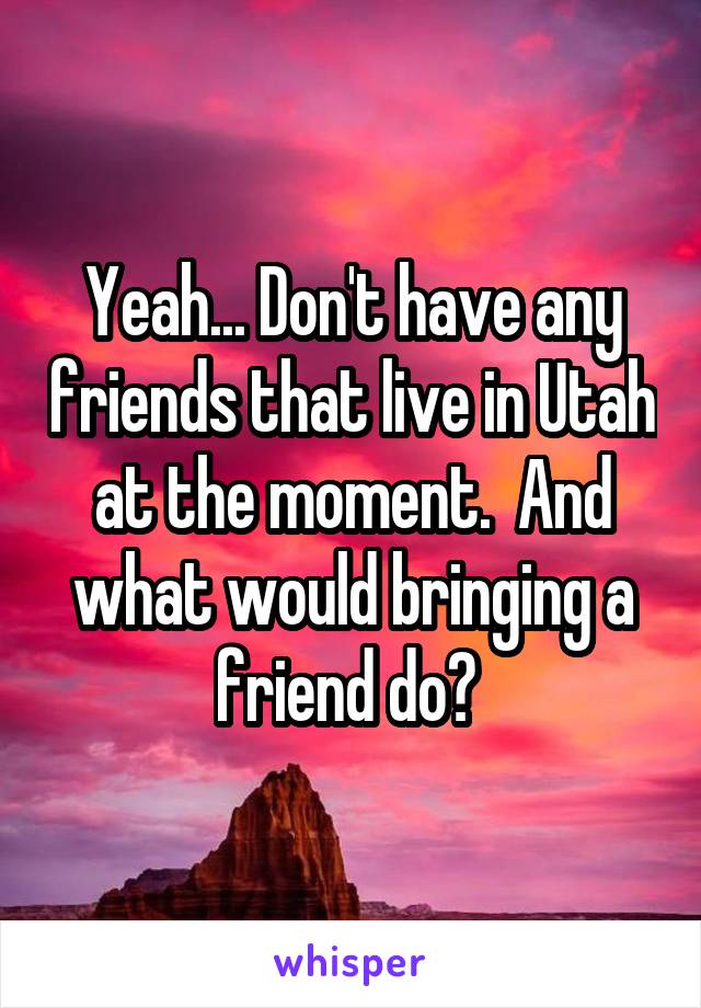 Yeah... Don't have any friends that live in Utah at the moment.  And what would bringing a friend do? 