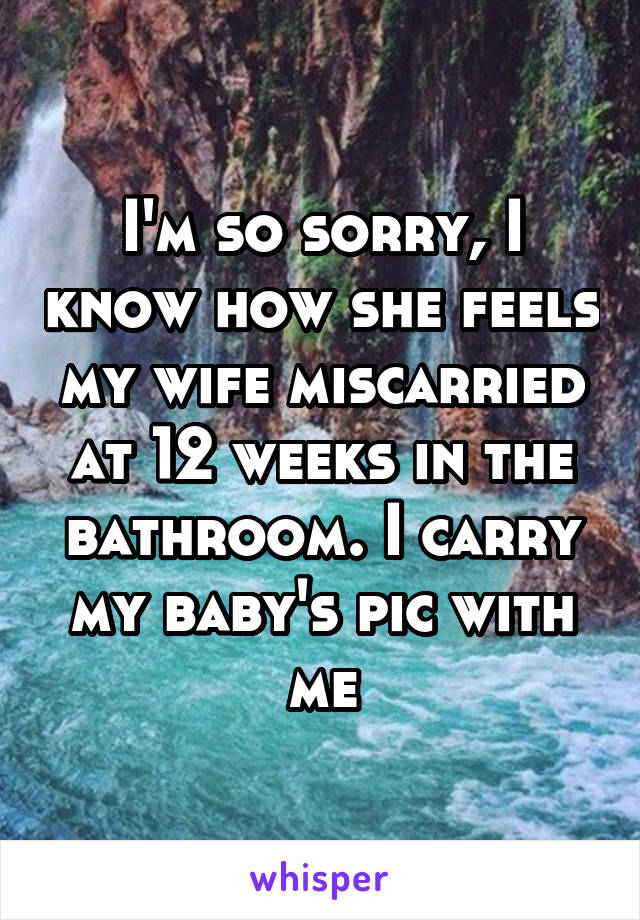 I'm so sorry, I know how she feels my wife miscarried at 12 weeks in the bathroom. I carry my baby's pic with me