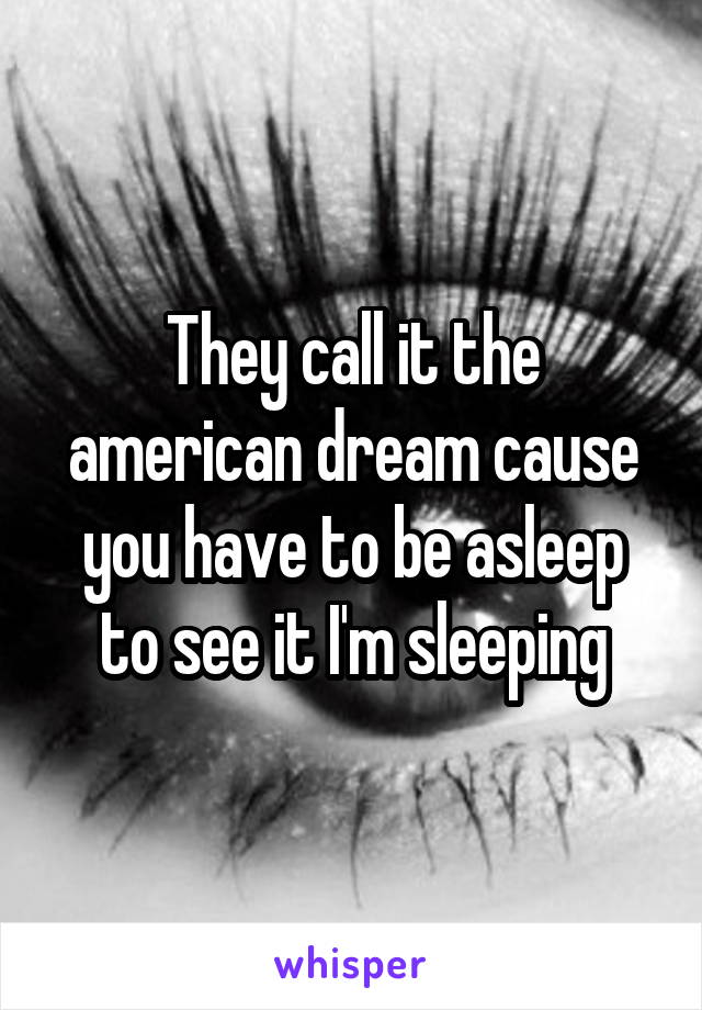 They call it the american dream cause you have to be asleep to see it I'm sleeping