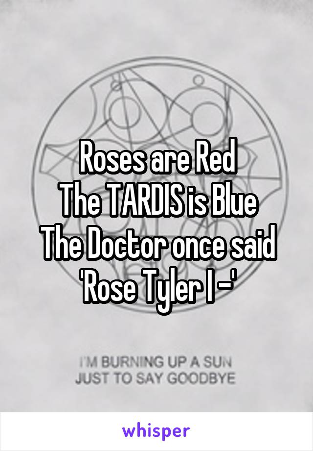 Roses are Red
The TARDIS is Blue
The Doctor once said
'Rose Tyler I -'