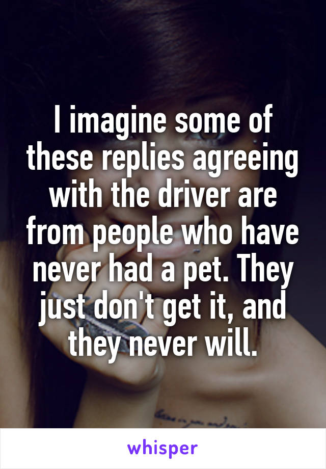 I imagine some of these replies agreeing with the driver are from people who have never had a pet. They just don't get it, and they never will.