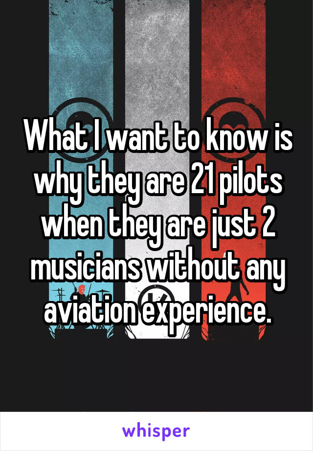 What I want to know is why they are 21 pilots when they are just 2 musicians without any aviation experience.