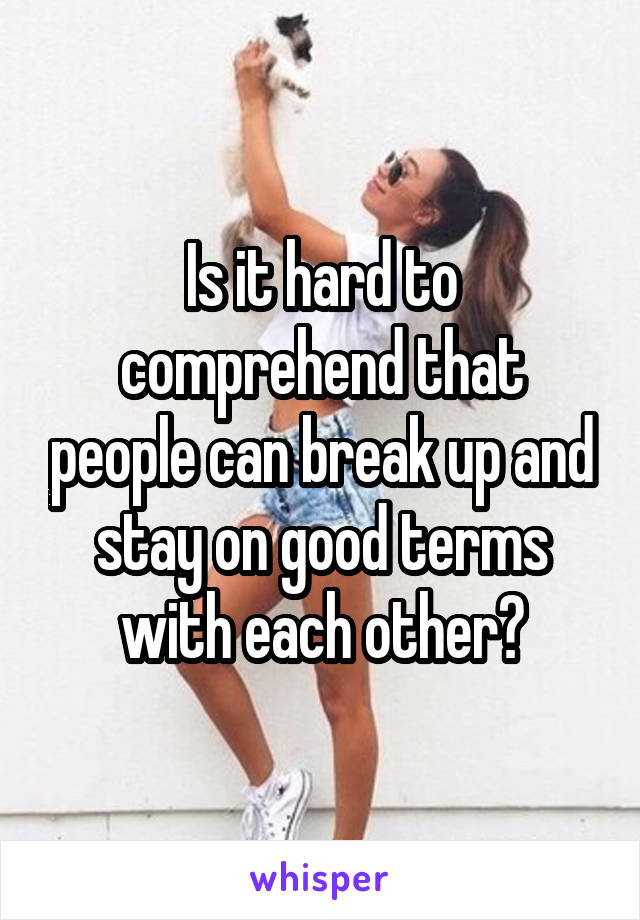 Is it hard to comprehend that people can break up and stay on good terms with each other?