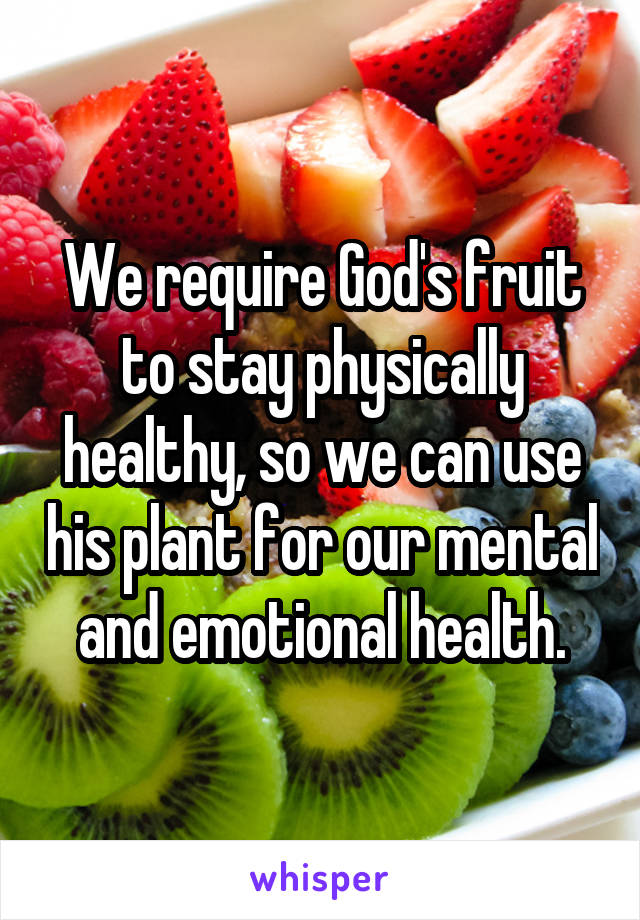 We require God's fruit to stay physically healthy, so we can use his plant for our mental and emotional health.