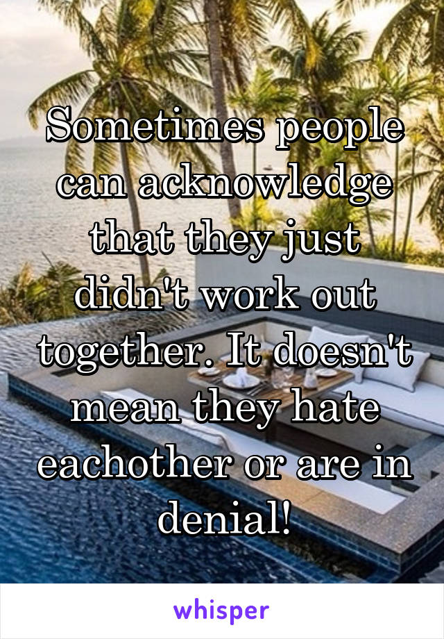 Sometimes people can acknowledge that they just didn't work out together. It doesn't mean they hate eachother or are in denial!