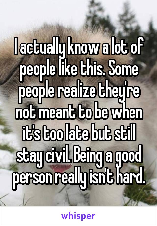 I actually know a lot of people like this. Some people realize they're not meant to be when it's too late but still stay civil. Being a good person really isn't hard.