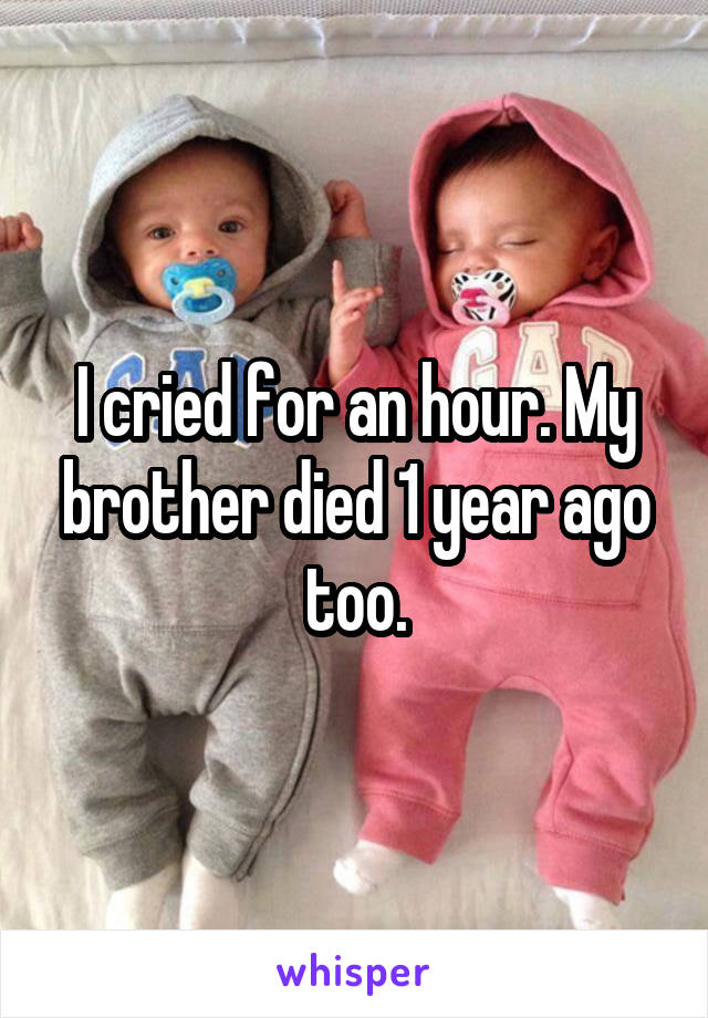 I cried for an hour. My brother died 1 year ago too.