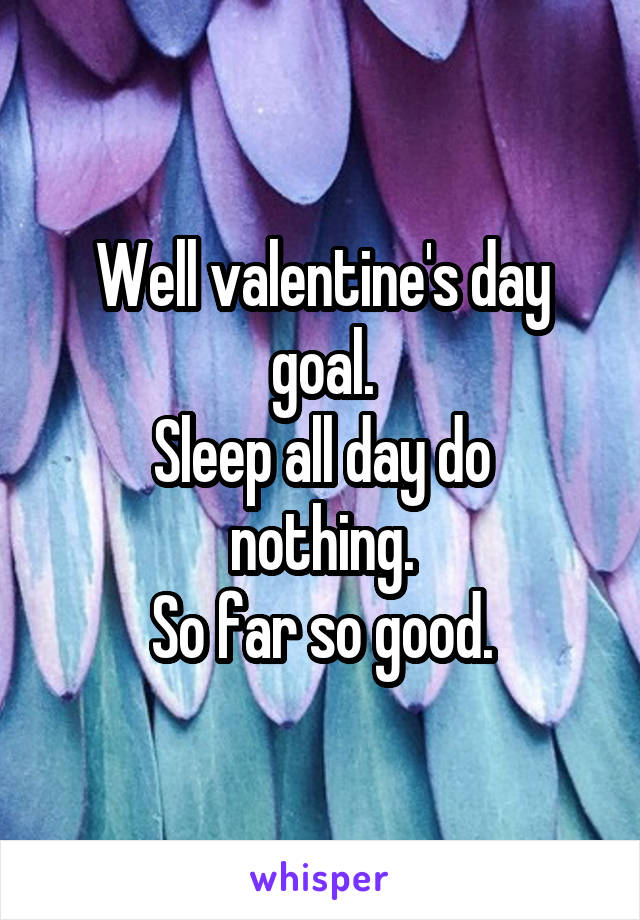 Well valentine's day goal.
Sleep all day do nothing.
So far so good.