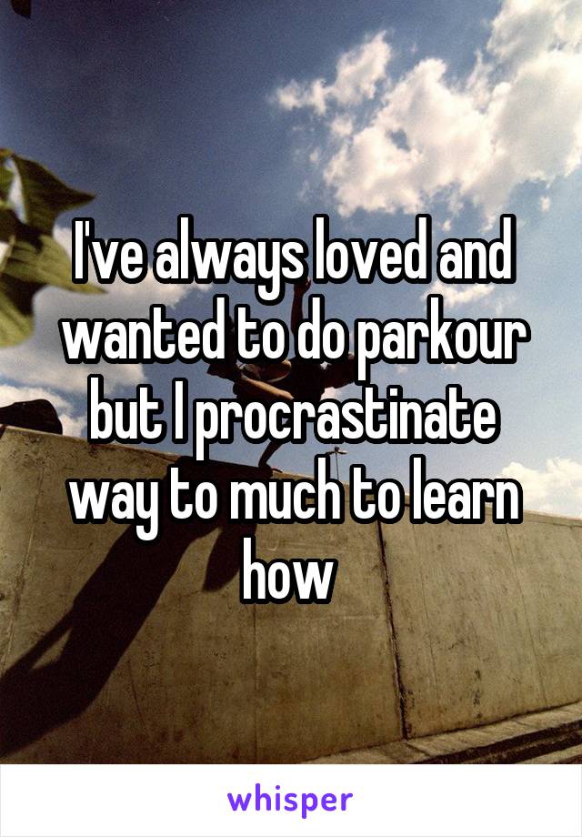 I've always loved and wanted to do parkour but I procrastinate way to much to learn how 