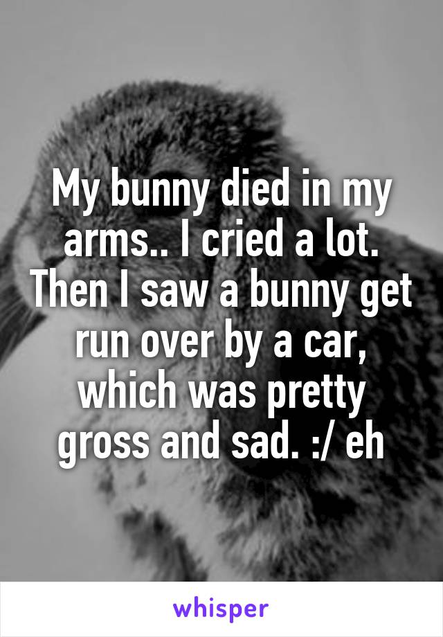 My bunny died in my arms.. I cried a lot. Then I saw a bunny get run over by a car, which was pretty gross and sad. :/ eh