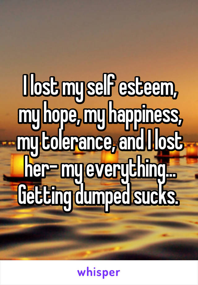 I lost my self esteem, my hope, my happiness, my tolerance, and I lost her- my everything... Getting dumped sucks. 