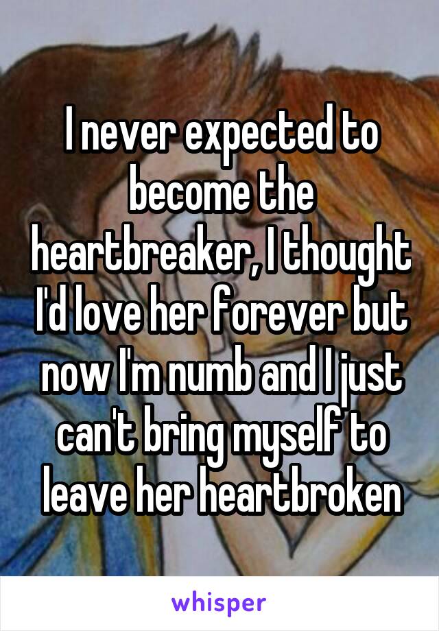 I never expected to become the heartbreaker, I thought I'd love her forever but now I'm numb and I just can't bring myself to leave her heartbroken