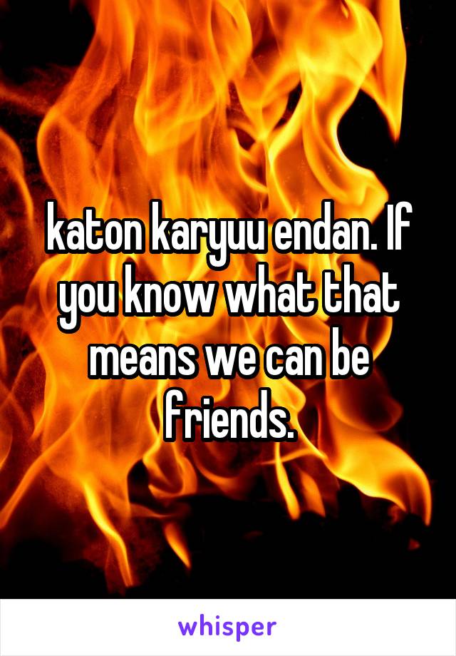 katon karyuu endan. If you know what that means we can be friends.