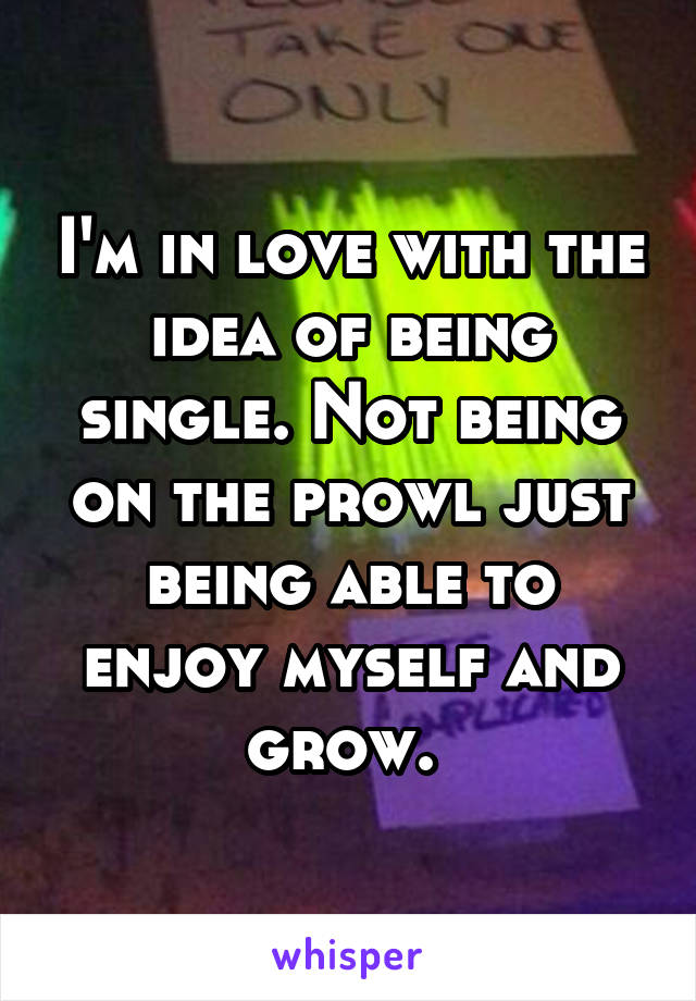 I'm in love with the idea of being single. Not being on the prowl just being able to enjoy myself and grow. 