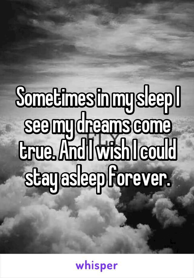 Sometimes in my sleep I see my dreams come true. And I wish I could stay asleep forever.