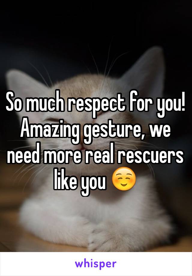 So much respect for you! Amazing gesture, we need more real rescuers like you ☺️