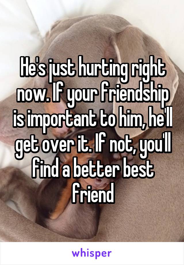 He's just hurting right now. If your friendship is important to him, he'll get over it. If not, you'll find a better best friend