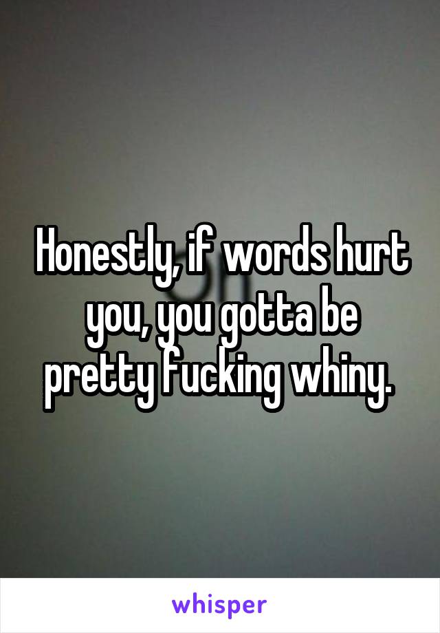 Honestly, if words hurt you, you gotta be pretty fucking whiny. 