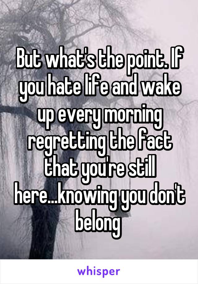 But what's the point. If you hate life and wake up every morning regretting the fact that you're still here...knowing you don't belong 