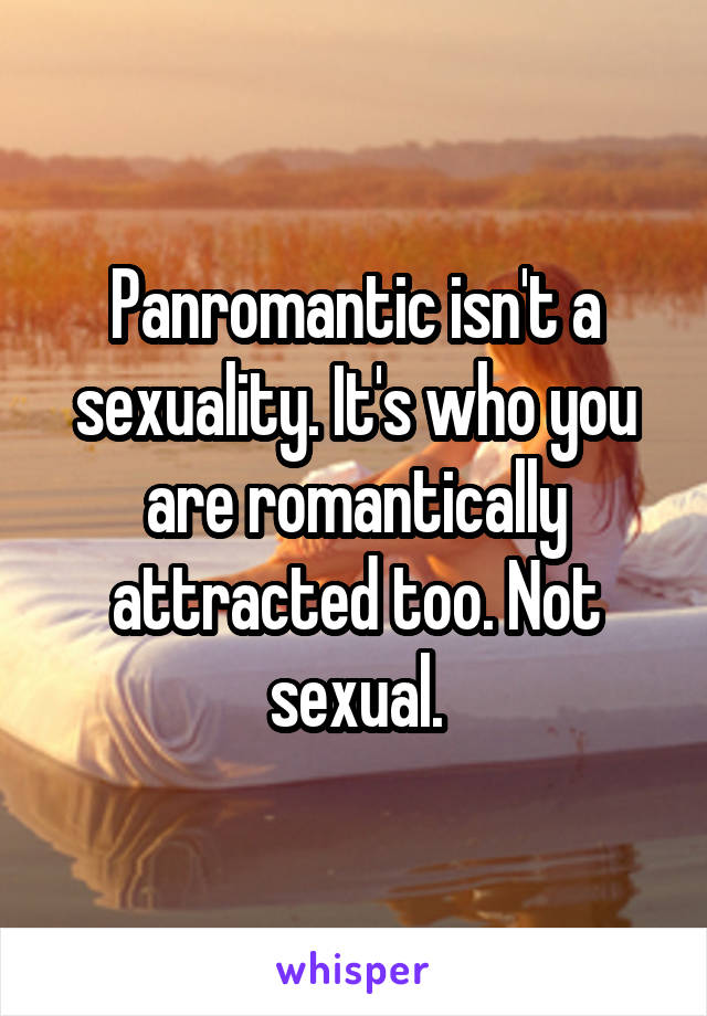 Panromantic isn't a sexuality. It's who you are romantically attracted too. Not sexual.