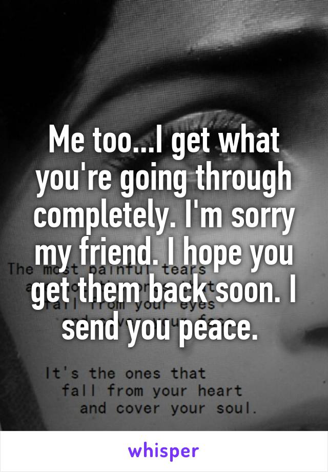 Me too...I get what you're going through completely. I'm sorry my friend. I hope you get them back soon. I send you peace. 