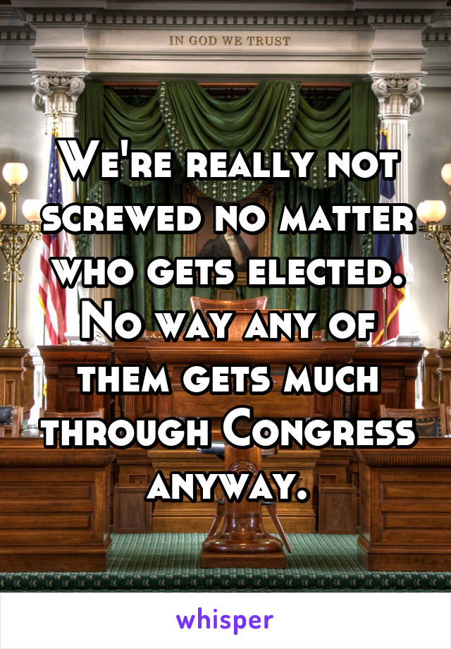 We're really not screwed no matter who gets elected. No way any of them gets much through Congress anyway.