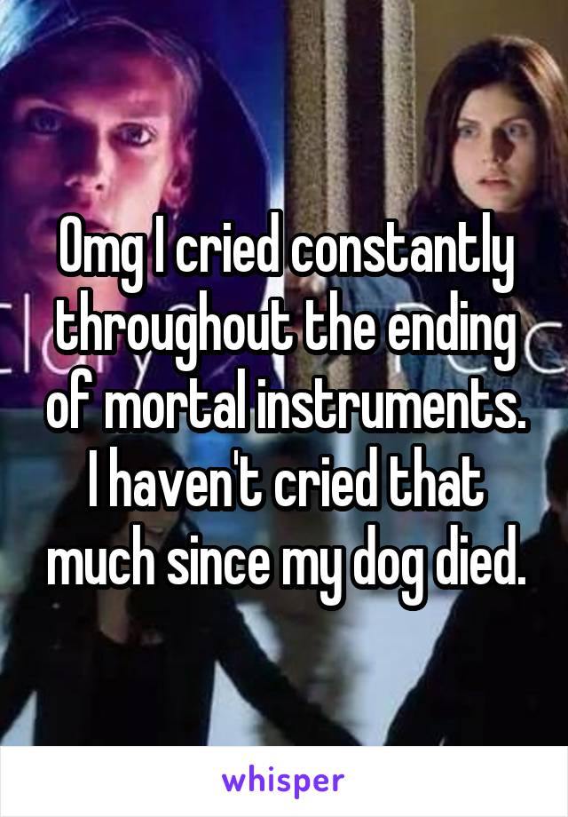 Omg I cried constantly throughout the ending of mortal instruments. I haven't cried that much since my dog died.