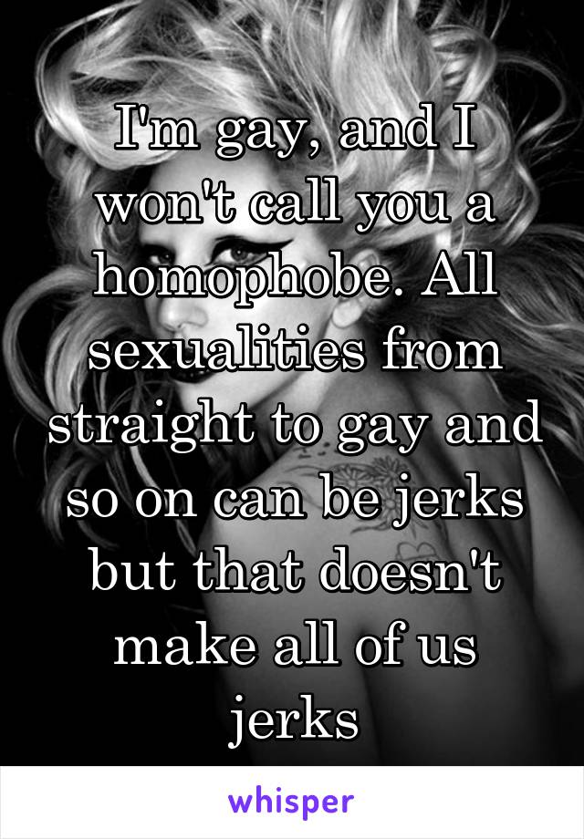 I'm gay, and I won't call you a homophobe. All sexualities from straight to gay and so on can be jerks but that doesn't make all of us jerks