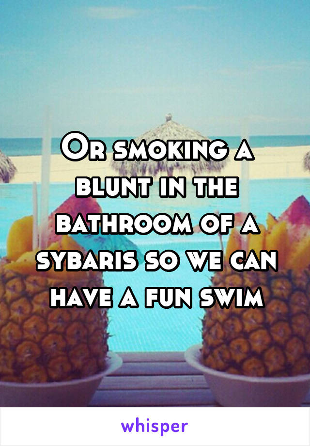 Or smoking a blunt in the bathroom of a sybaris so we can have a fun swim