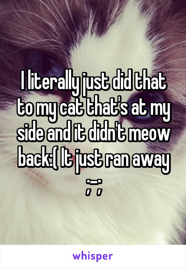 I literally just did that to my cat that's at my side and it didn't meow back:( It just ran away ;-;