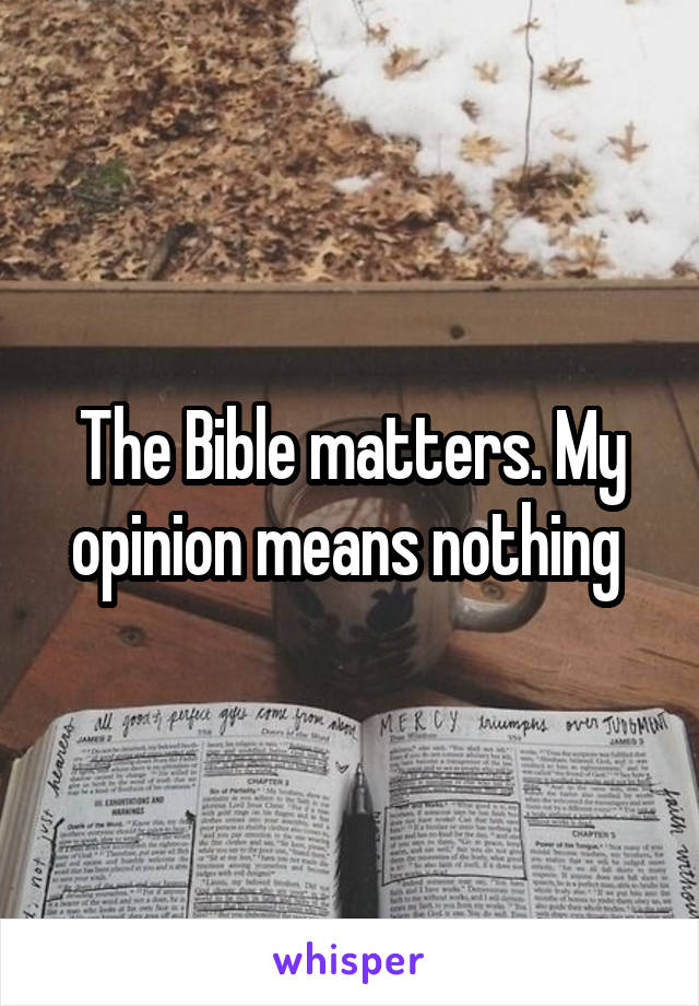 The Bible matters. My opinion means nothing 