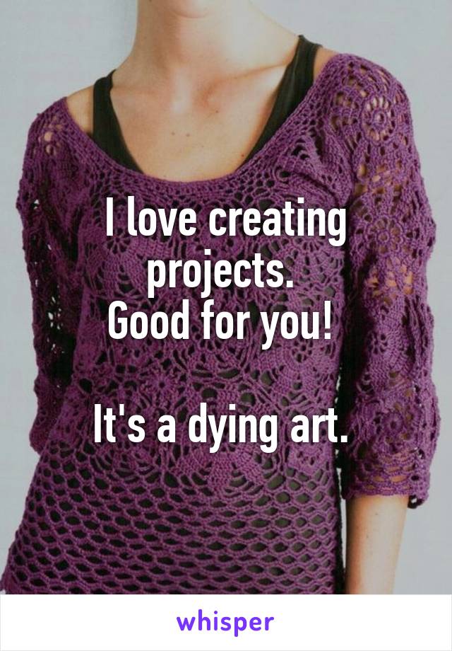 I love creating projects. 
Good for you! 

It's a dying art. 