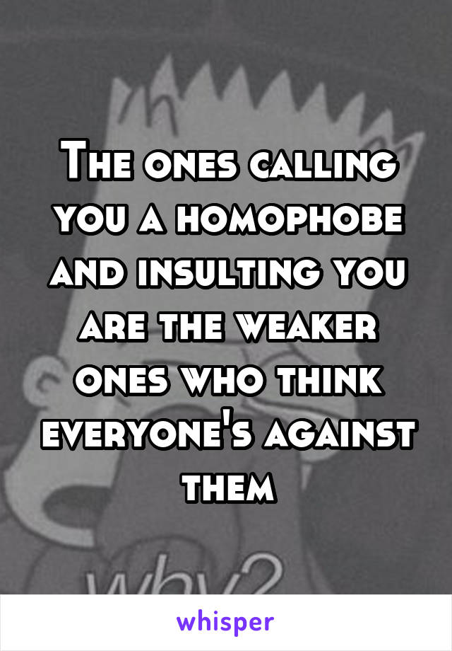 The ones calling you a homophobe and insulting you are the weaker ones who think everyone's against them