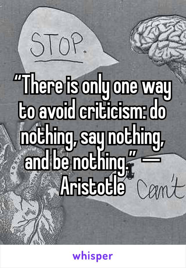 “There is only one way to avoid criticism: do nothing, say nothing, and be nothing.” ― Aristotle