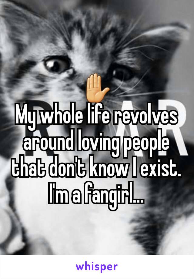 ✋
My whole life revolves around loving people that don't know I exist. I'm a fangirl...