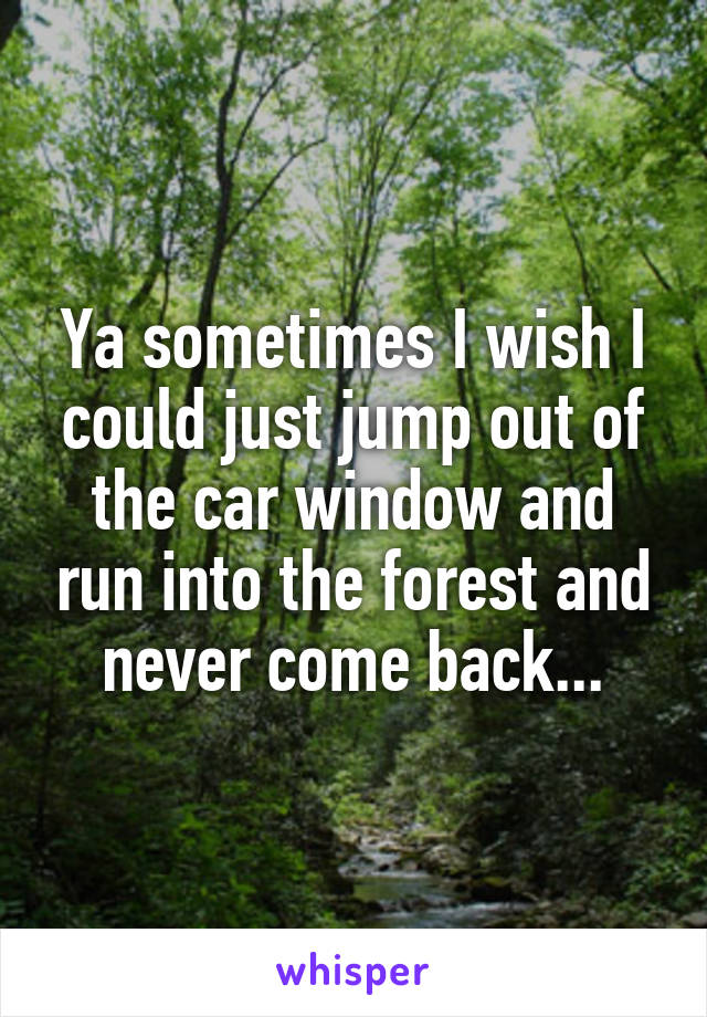 Ya sometimes I wish I could just jump out of the car window and run into the forest and never come back...